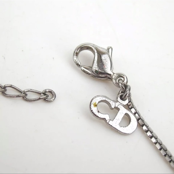 AUTH Christian Dior CD Trotter Logo Necklace Silver Blue - Picture 5 of 6